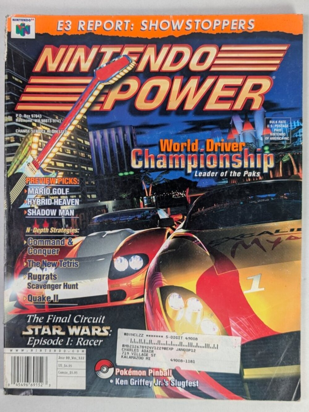 Nintendo Power Vol 122 World Driver Championship WWF Attitude Poster Stone Cold